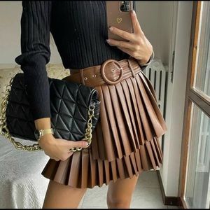 ZARA Faux Leather Pleated Skirt